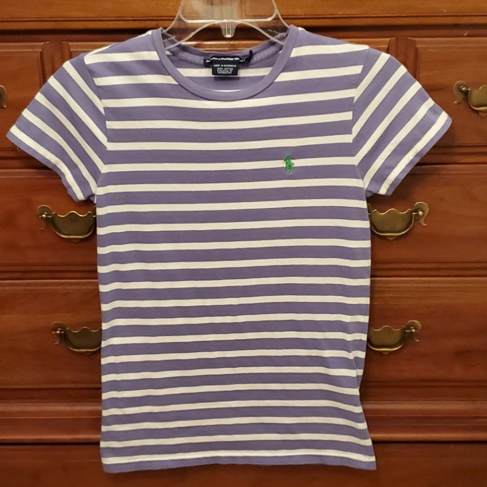 White and Purple Striped Tee Shirt